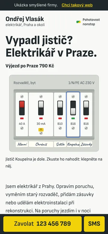 Ukázka webu: Elektrikář